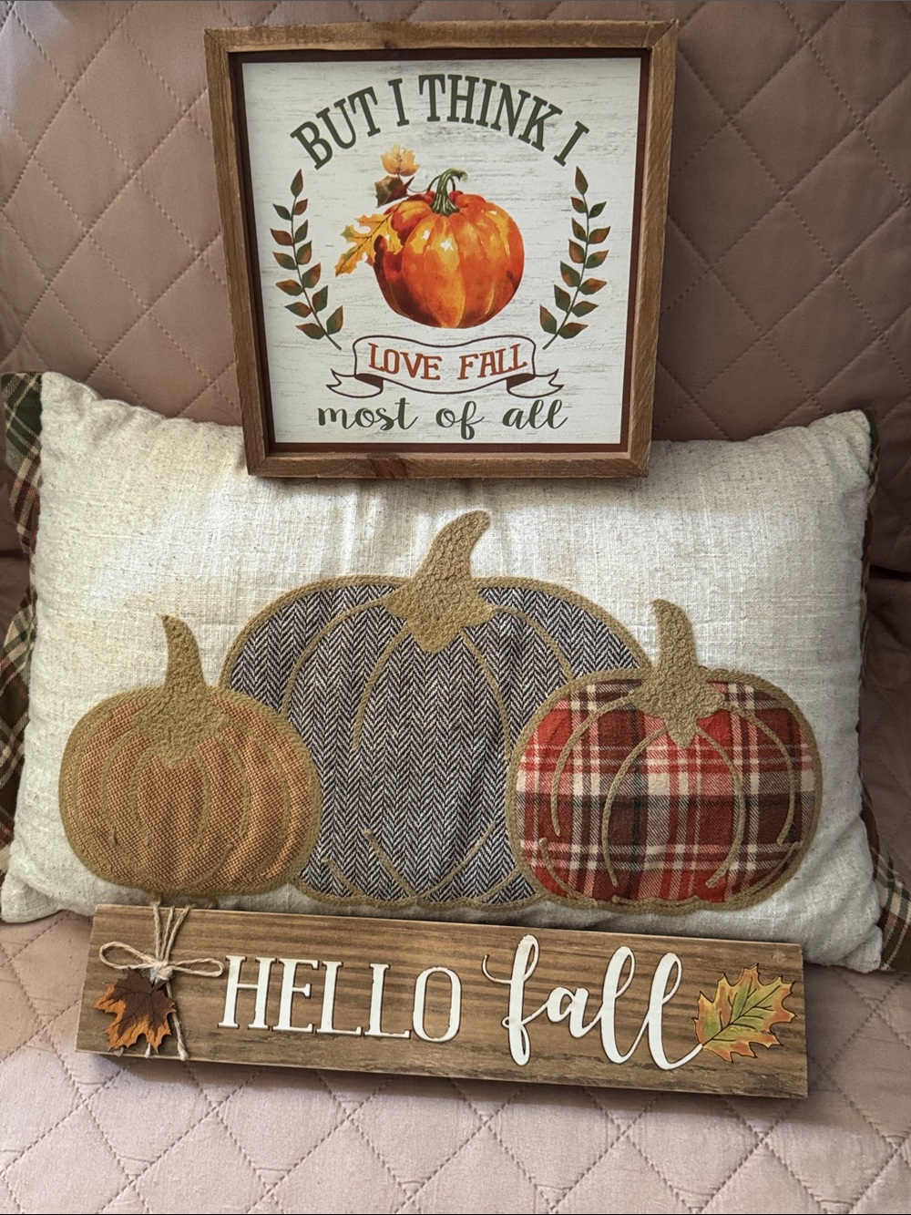 Fall Pumpkin Accent Pillow and Sign Home Decor Bundle
